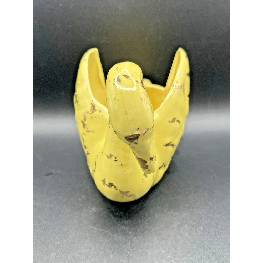 Swan Planter Pot Yellow w/ Gold Accent 4.5